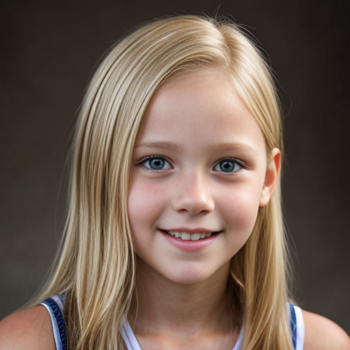 A photo of a posh rich blonde haired girl who is around 11 years old head shot