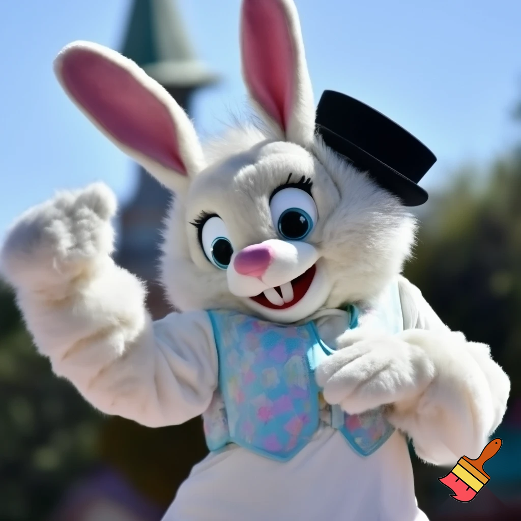 Easter bunny mascot Disneyland costume with the top hat Australia 