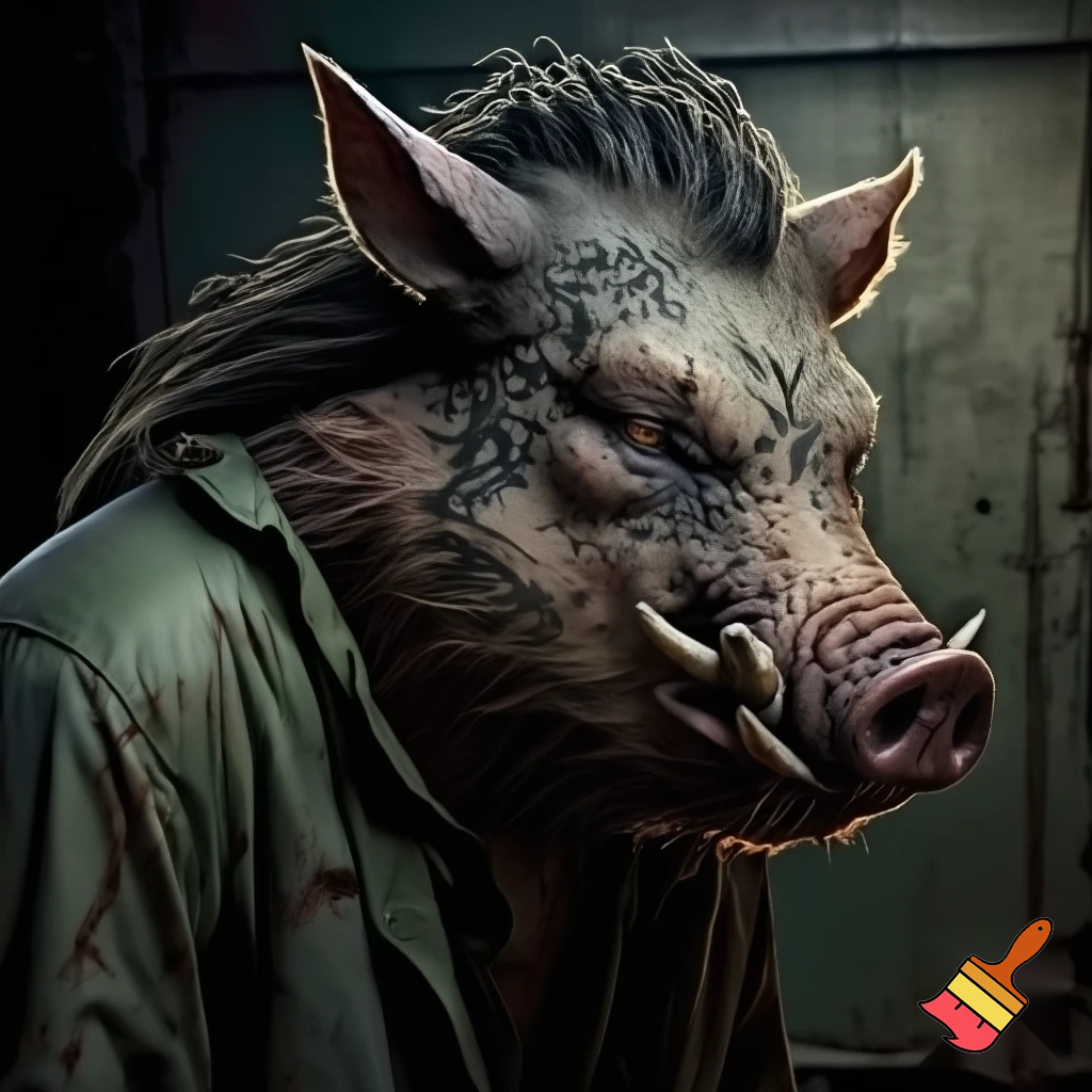 mugshot, deadly, face tattoo, prisoner outfit, evil, wild pig