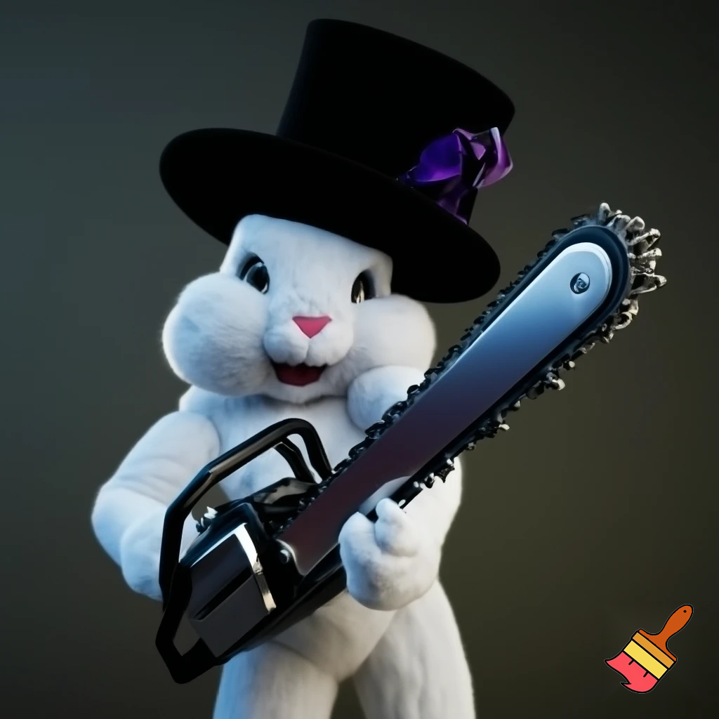 Easter bunny mascot costume top hat🚪 Easter bunny with a chainsaw