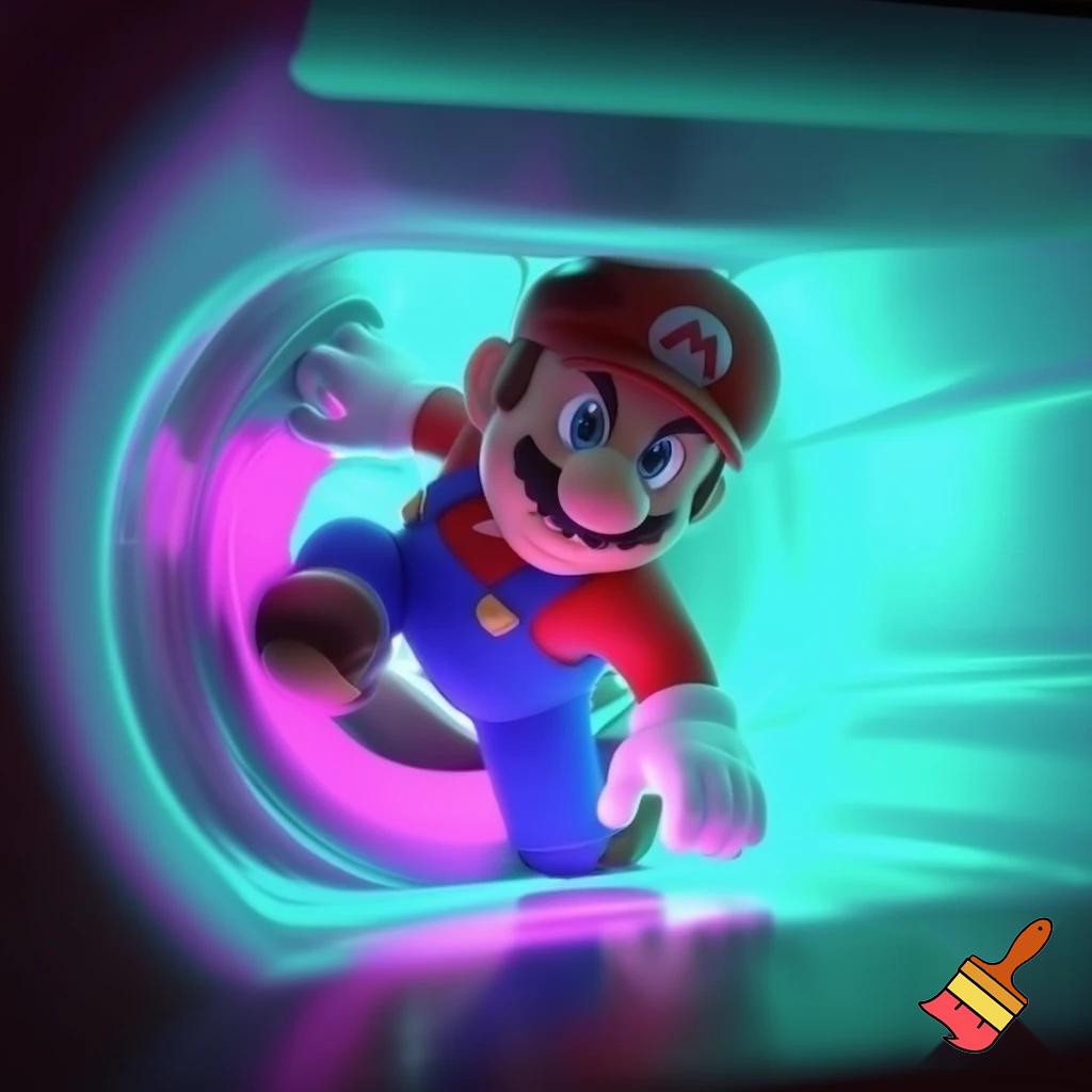 Mario crawling through toilet tubes