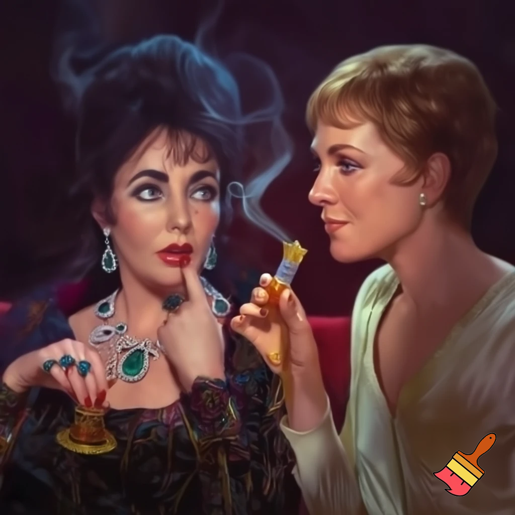 Elizabeth Taylor smoking a bong with Julie andrews