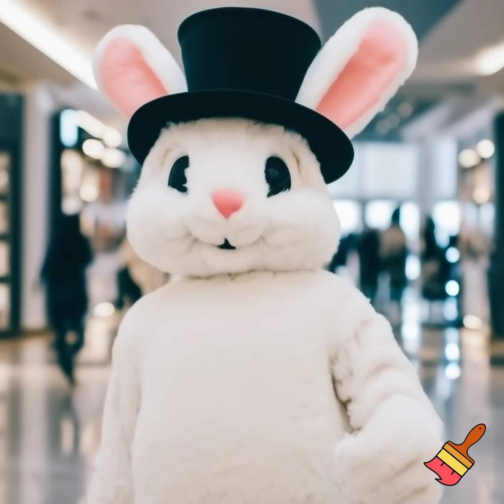 Easter bunny mascot top hat at the shopping centre mascot costume