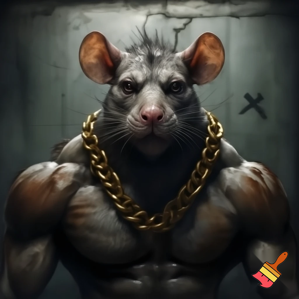 MUGSHOT OF BUFF RAT WITH GOLD CHAIN