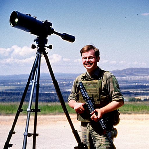 garfield smiling with angry eyes standing in front of a usa background firing a machine gun with tripod.