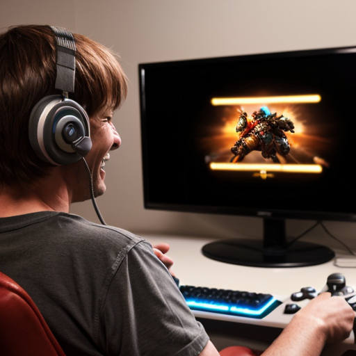 Create an image about an adult playing video games nostalgic and happy at the same time.