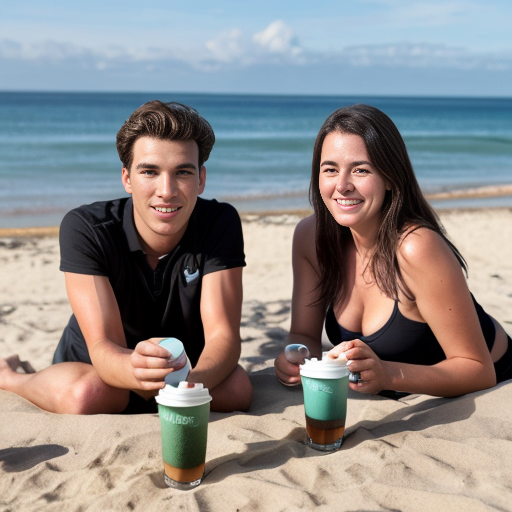 Goretzka drink coffee and Vanessa drink coffee at the beach
