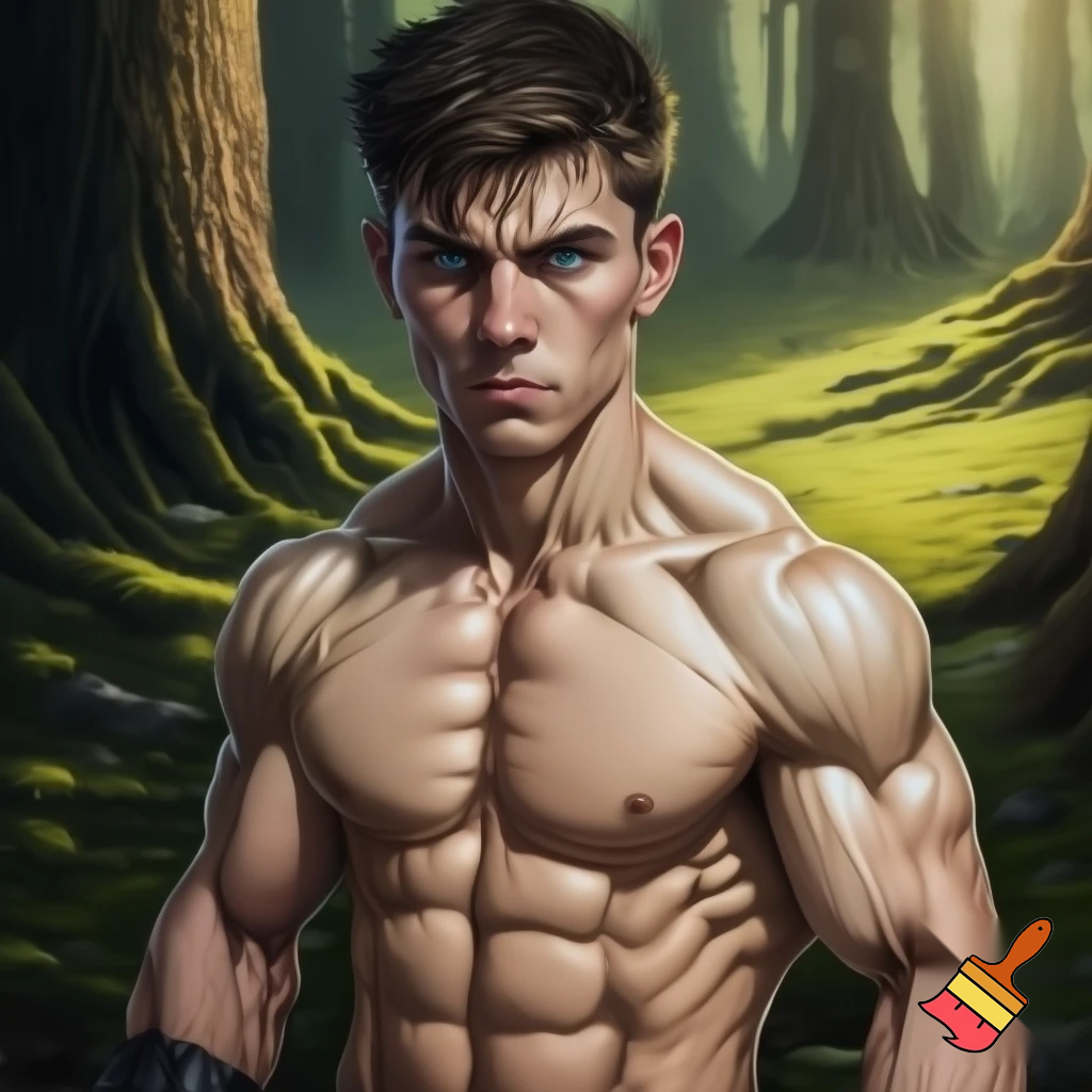 A mixed martial artist who has gone down two weight classes for a fight.  He was a lightweight, now he's 20 pounds less. His cheeks are sunken and his ribs are visible and his muscles stand out alarmingly. Nonetheless, he stands tall and steady. His eyes are watery blue, his hair is brown and his ears stick out. For once in his life, he is ready to win. Incongruously, the background is a forest.