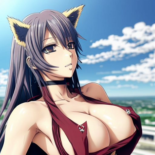 a hot anime girl fox with a big chest french kissing a goetia 