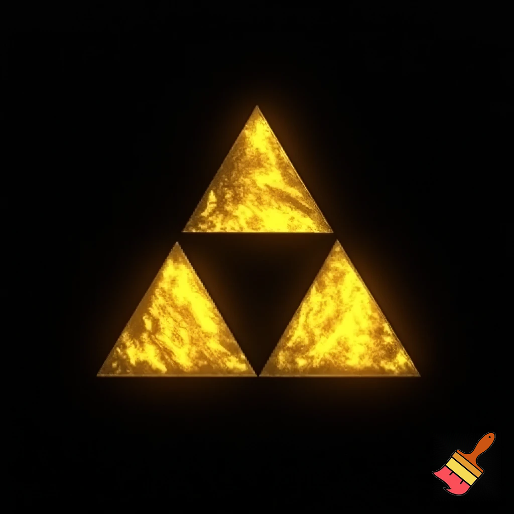 I would like the triforce from Zelda with a black backround  and the triangles being amarillo