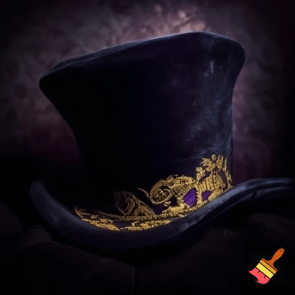 Old top hat velvet dark black golden purple