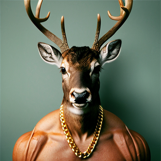 mugshot of a buff deer with goldchain 