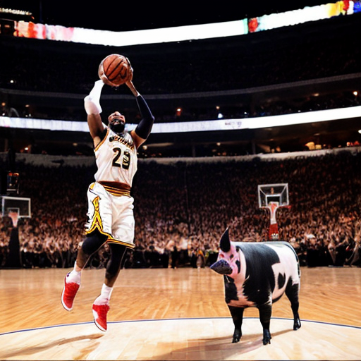 67 guinia pig with lightning with lebron james dunking a basket ball