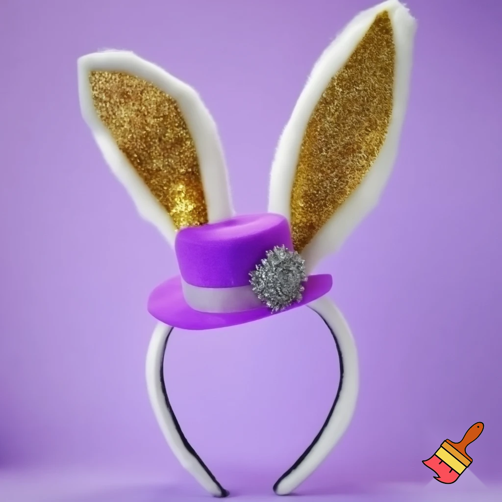 Easter bunny top hat headband, purple and white with glitter and gold and silver