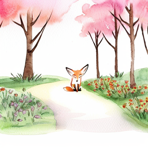 Children’s book watercolor illustration, soft pastel palette, warm magical forest atmosphere.

Andy, a small cute fox cub with bright orange fur, cream belly, fluffy oversized tail and big amber expressive eyes, stands in the Forest of Colors while the animals prepare for the traditional Glowing Path ceremony.

Around him, rabbits, hedgehogs, birds and squirrels decorate a winding forest path with tiny lanterns and flowers. Fireflies begin to gather above the path like floating stars. The trees are tall and colorful, with warm light filtering through the leaves.

Andy looks excited and curious, ears lifted and tail gently swaying.

Style: soft watercolor children’s book illustration, dreamy lighting, cozy magical forest, gentle details, storybook style, soft edges.

Use the reference image of Andy the fox to keep the same character design.