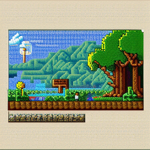 Devonian era landscapes in pixelart style 