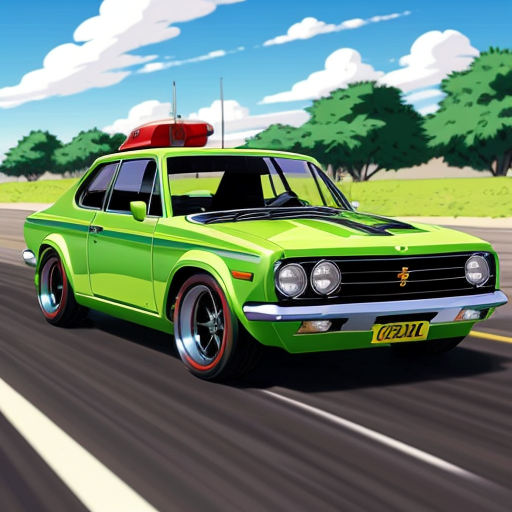 Green drag car transformer in the  g1 style that has a Holden LJ Torana vehicle mode with bug accents on its design