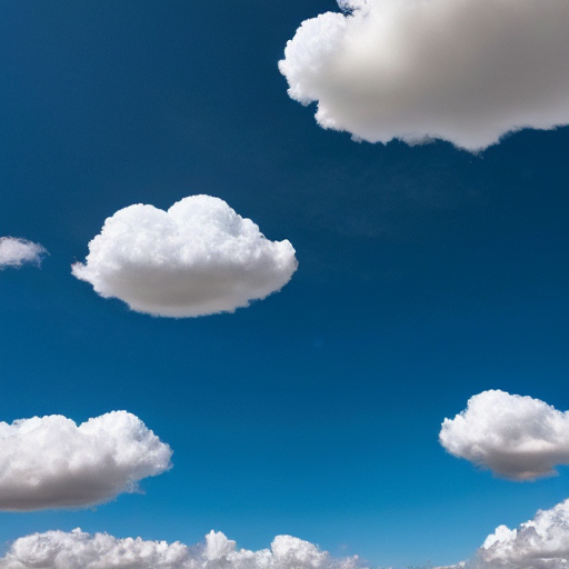 Clear summer sky with fluffy clouds floating in a deep blue atmosphere.  4096  x 4096 img create now 
