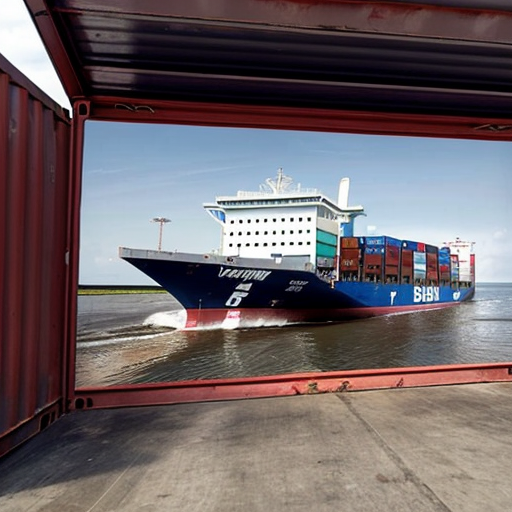 Create a realistic image of a container ship entering mobile bay. On each container is a rebel flag graphic from the civil war era.