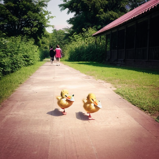 Today, pink duckling, blue duckling, green duckling are walking alone without mommy duck.