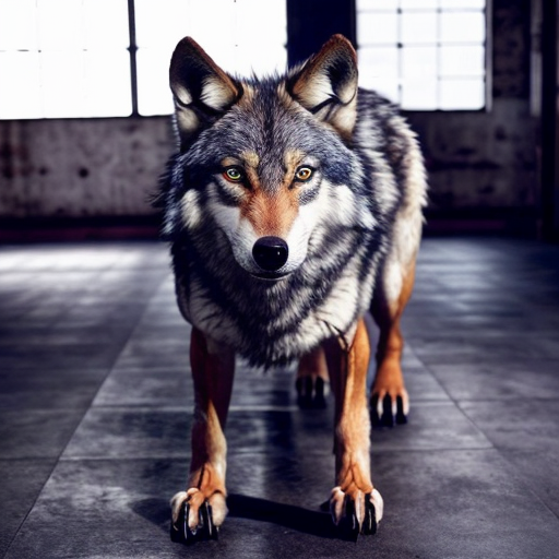 Wolf on four legs with cute cloths female