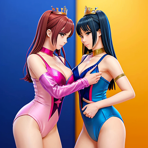 two queens wrestling for the throne in armored leotard 