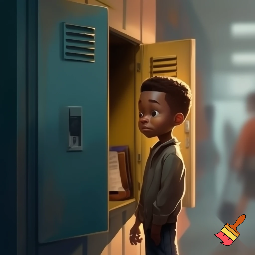 A black Boy at his locker.
