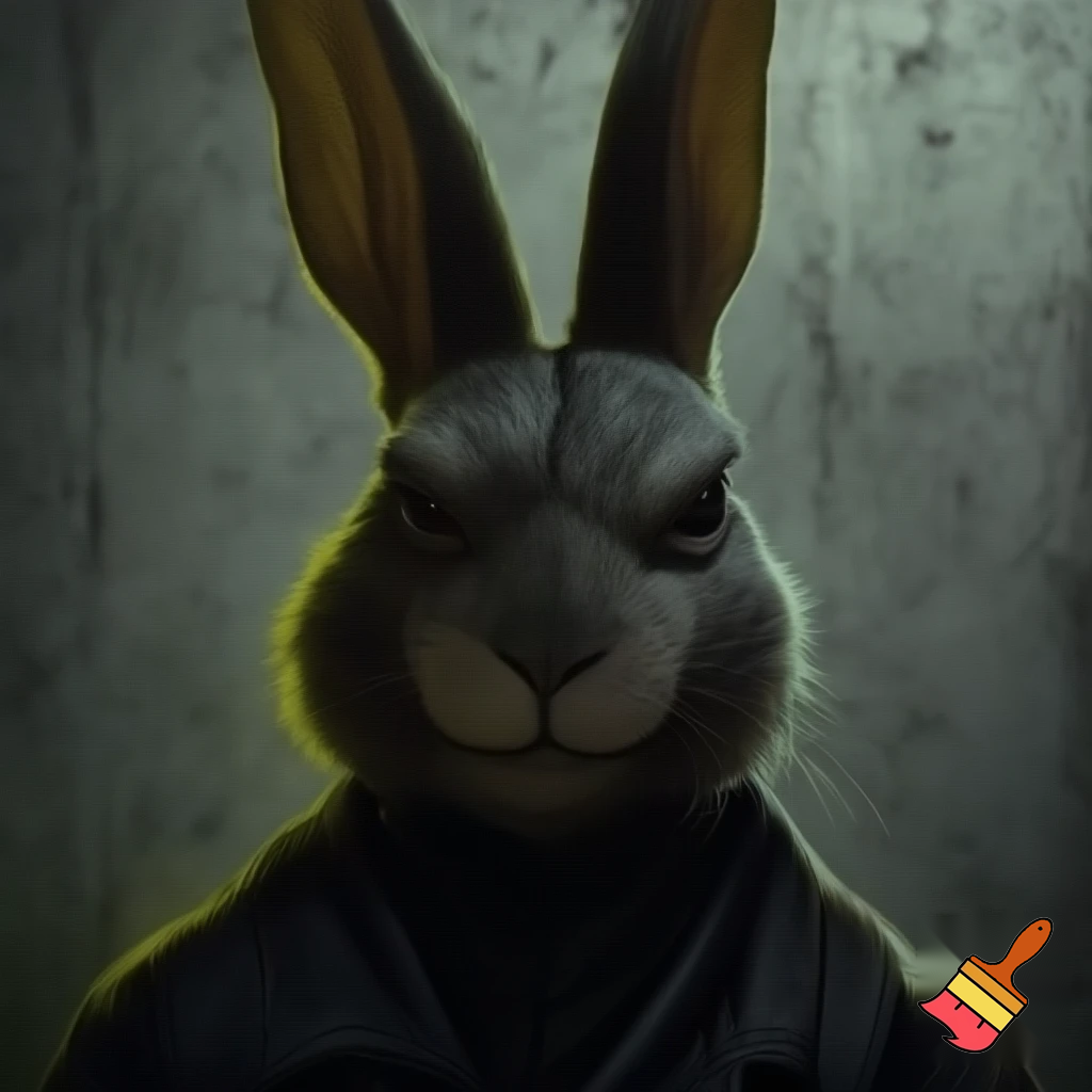 european rabbit smirking menancing sinister mugshot