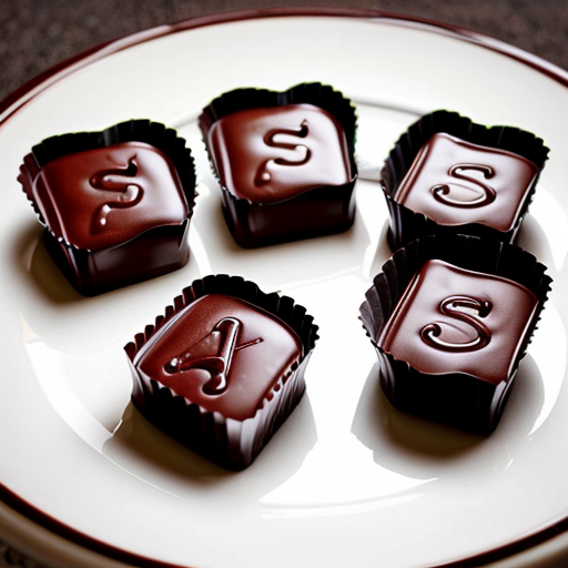 four square-shaped chocolate pieces off of a chocolate bar.