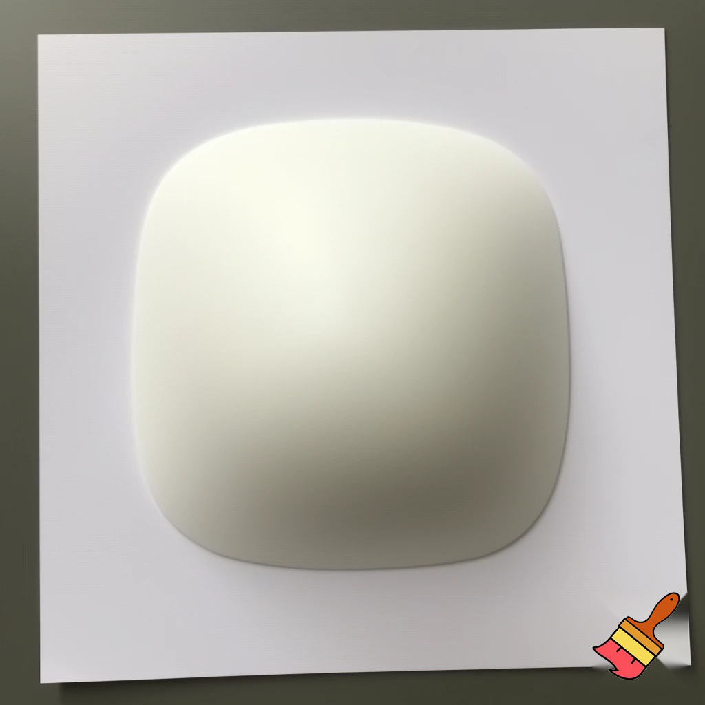 Imagine a flexible, gel-like bowl placed on top of a square piece of paper. The bowl’s material stretches and conforms perfectly to the square edges and corners of the paper, creating a smooth, dome-like shape. The bowl’s surface molds seamlessly to the square outline, resulting in a perfectly fitted, stretched, square shaped dome-like appearance.