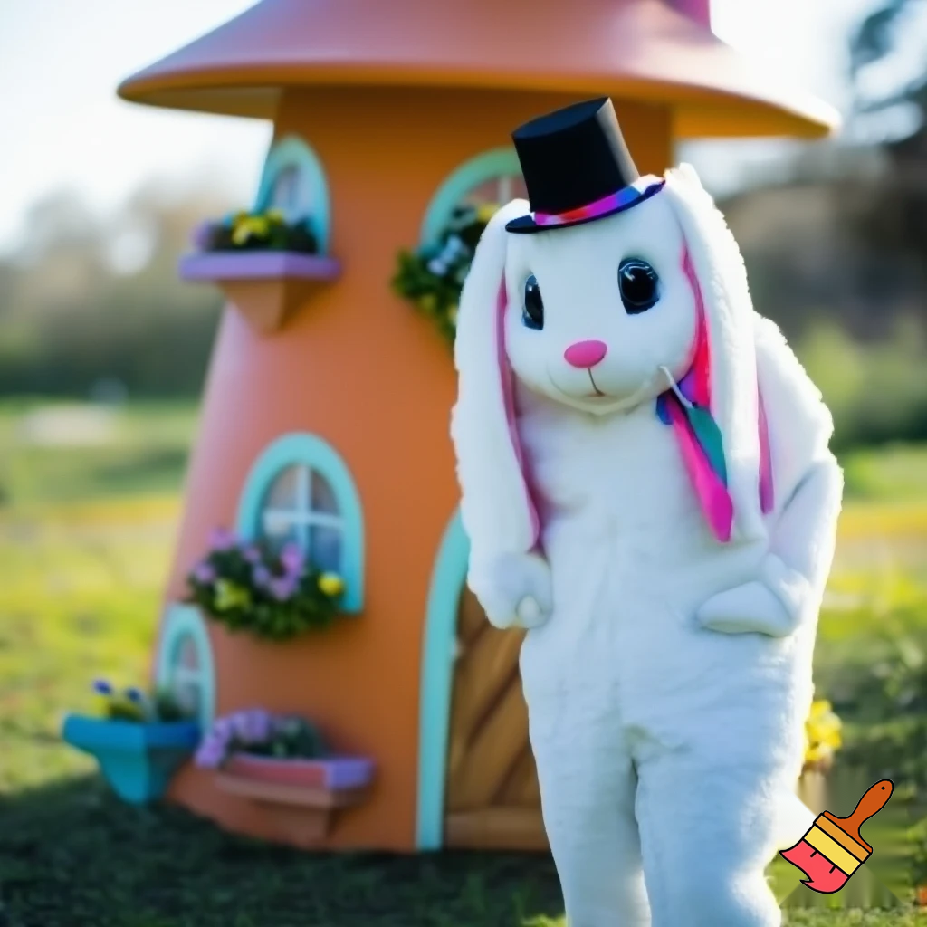 Easter bunny mascot costume top hat Easter bunny’s house