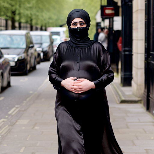 zendaya disguised heavily pregnant wearing black silk abaya and a long perfect black silk hijab with perfect 3 layer long niqab with single string between eyes gloves walk fully covered head to toe on a london street 