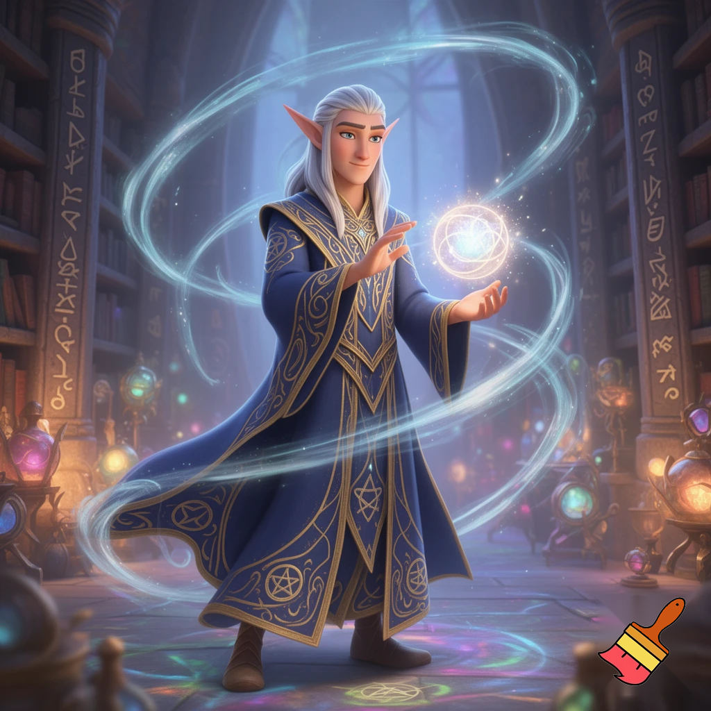 elder scrolls psijic order mage high elf animated style like pixar 