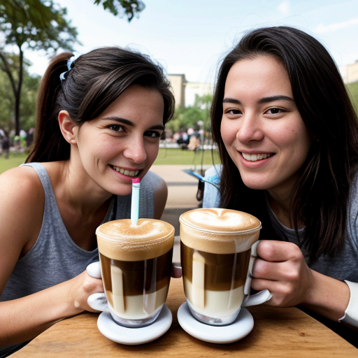 Goretzka drink coffee and Vanessa drink coffee at the park 