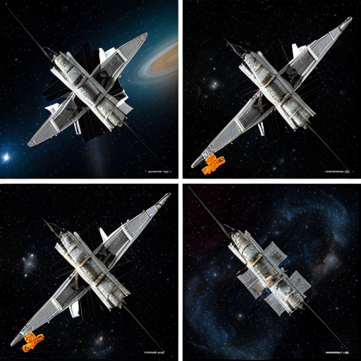 Mostrare l’astronave dall’esterno nello spazio profondo, includendo **due viste nella stessa immagine** (ad esempio vista a tre quarti e vista laterale o dall’alto).  
> L’astronave deve apparire piccola e agile, con fusoliera aerodinamica, propulsori posteriori luminosi, antenne e dettagli funzionali, finestrini panoramici.  
> Illuminazione cinematografica, riflessi realistici sulla scocca, stelle e un pianeta sullo sfondo per dare scala, resa ultra-dettagliata, qualità 4K.