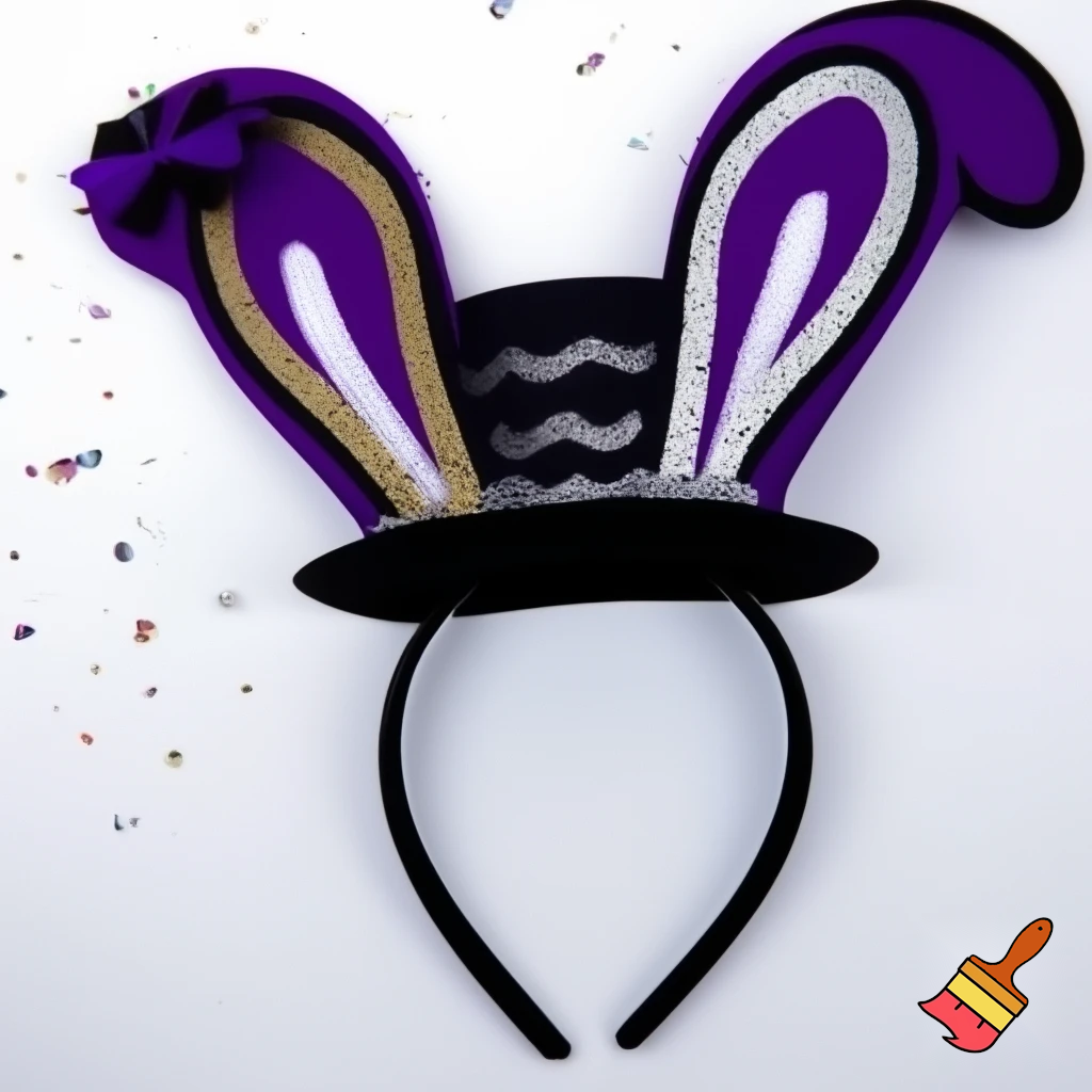 Easter bunny top hat headband, purple and white gold and silver top hat black purple dark purple special hat in delicate purple white, purple and white gold golden silver patterns Easter top hat
