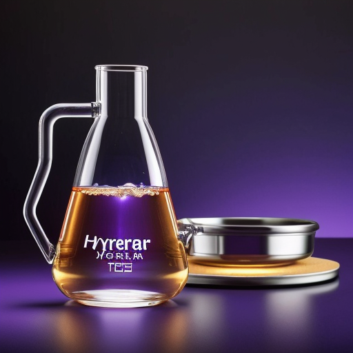 a chemical flask with water and two metal plates connected by wires. purple background, close-up