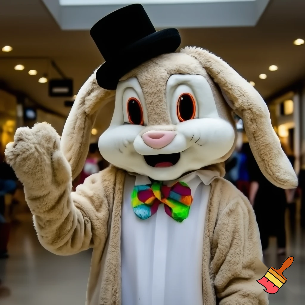 Easter bunny mascot top hat at the shopping centre mascot costume