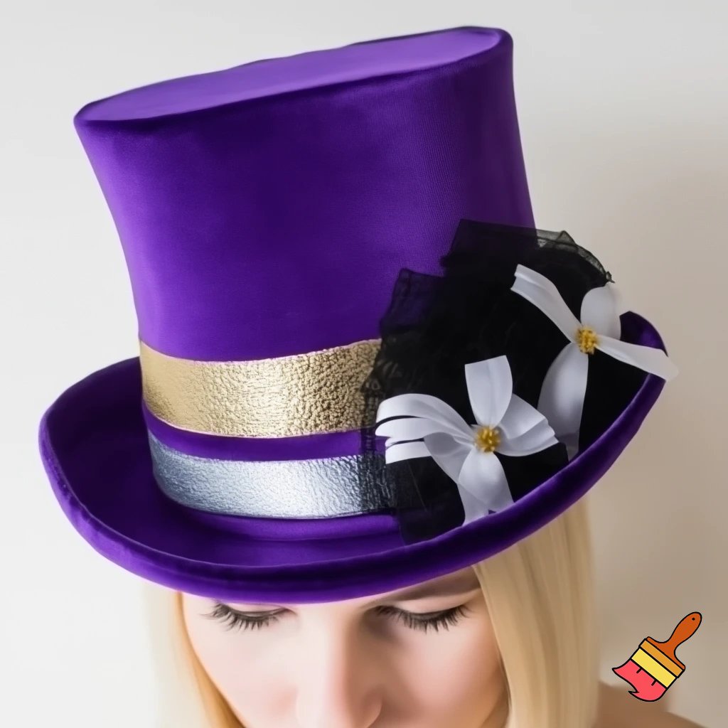 Easter bunny top hat headband, purple and white gold and silver top hat black purple dark purple special hat in delicate purple white, purple and fabric fabric and velvet white gold golden silver patterns Easter top hat