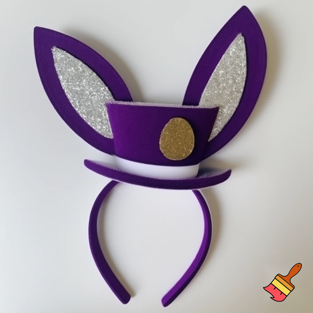 Easter bunny top hat headband, purple and white with glitter and gold and silver