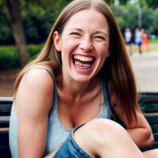 two people sitting on a bench laughing hysterically