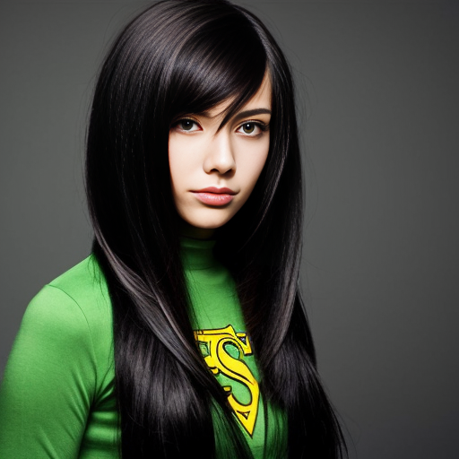 a woman with mid-length hair green to black with superpowers