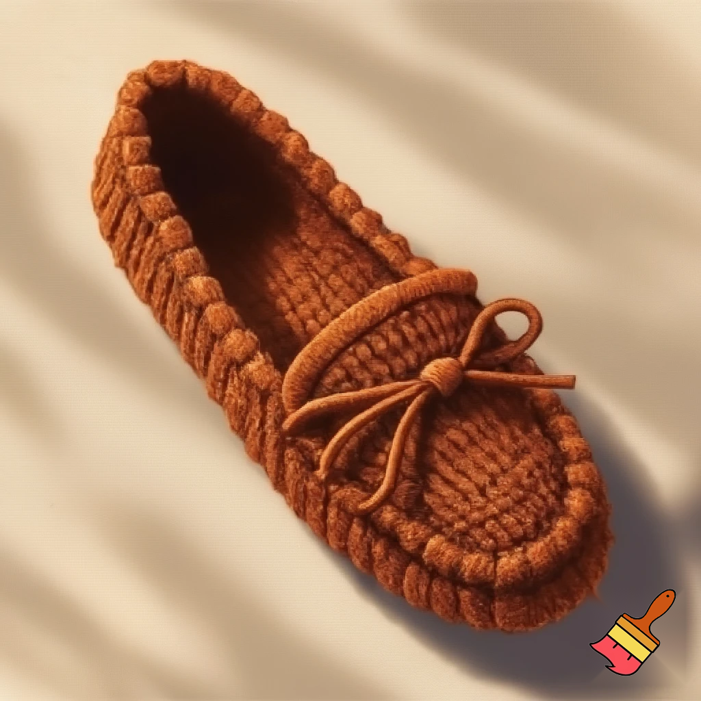

*"A carefully hand-knitted moccasin-style women's shoe in rich shades of brown, displayed on a neutral background with soft natural lighting. The texture of the yarn and detailed craftsmanship are clearly visible, ideal for showcasing handmade footwear."*

İ