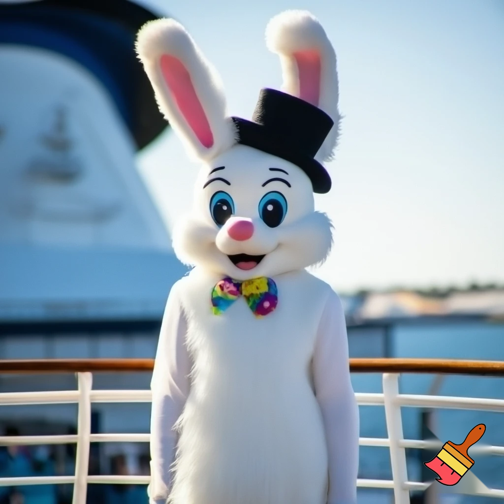 Easter bunny mascot Disneyland costume with the top hat Australia Disney cruise ship