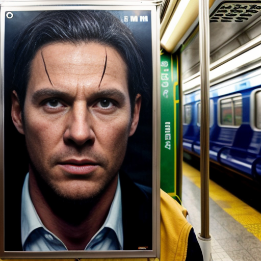 a movie poster on a subway that says man man, and he has the powers of a man