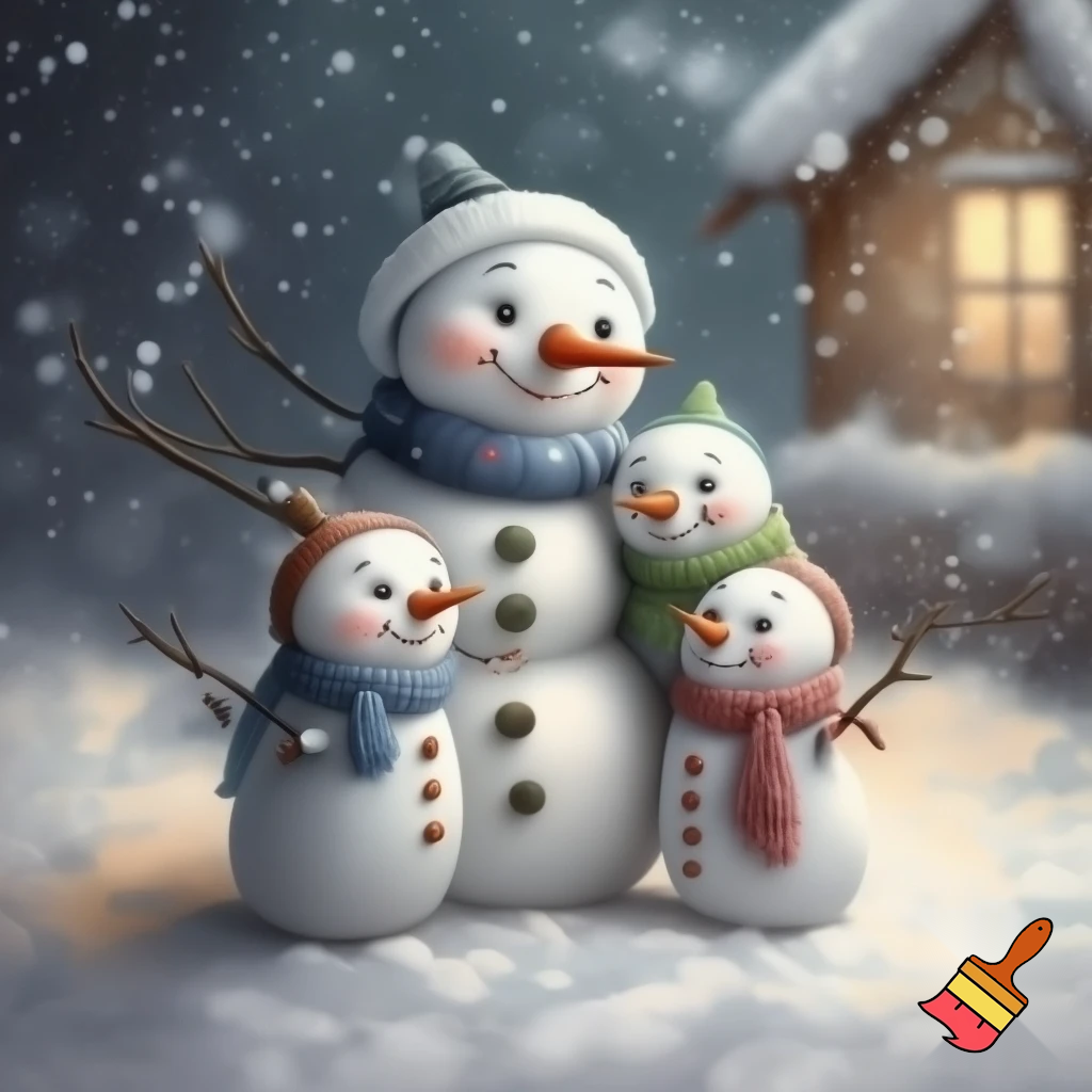 snowmen mum and two sons
