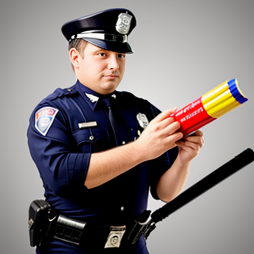 Cop holding crayon baton