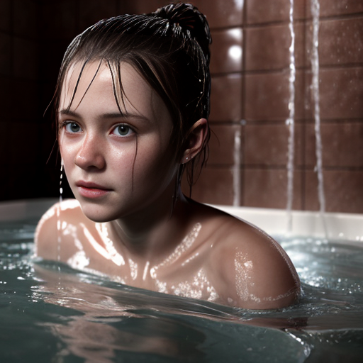 girl teen winter, a showers in red water