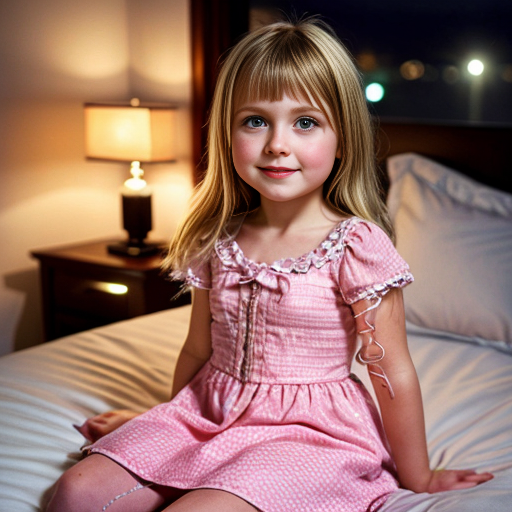 swedish blonde little girl  at night dress, very beautiful, on the bedroom