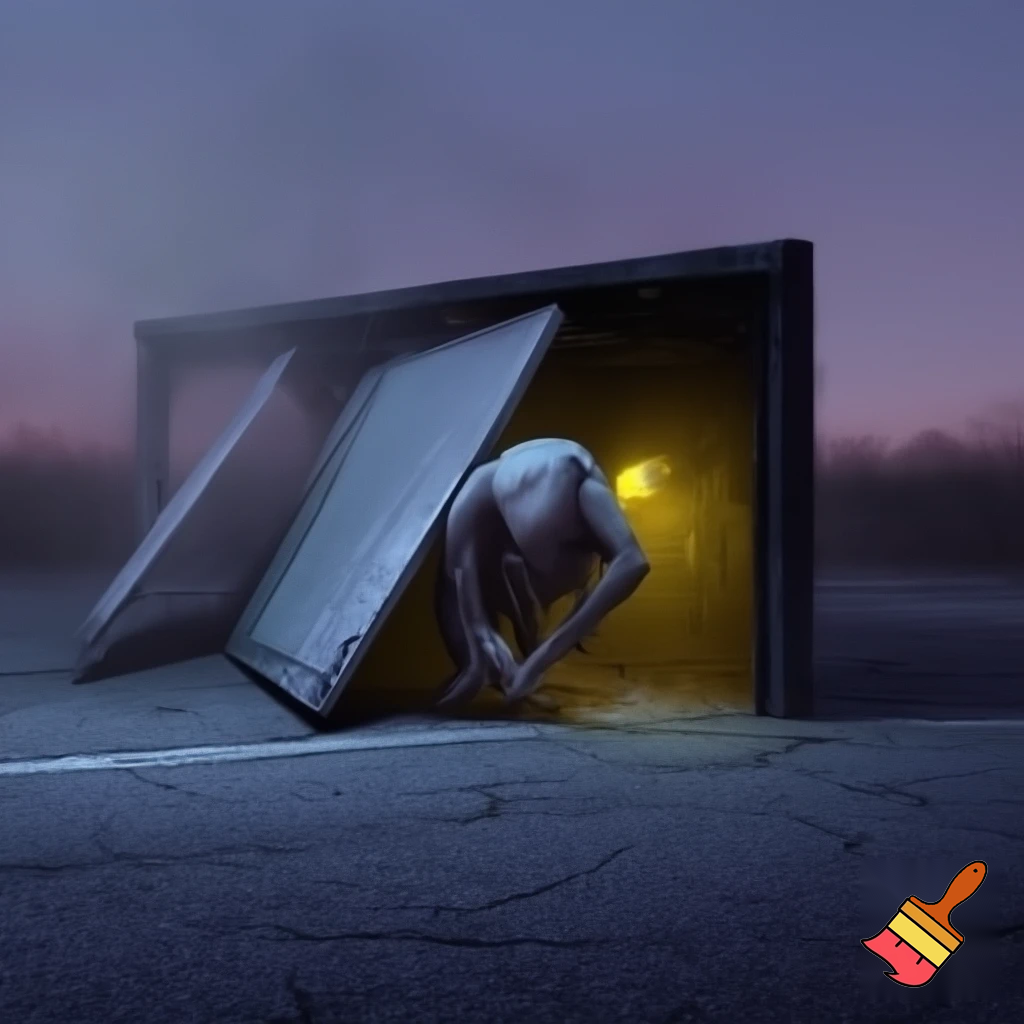 a garage  cowering in fear
